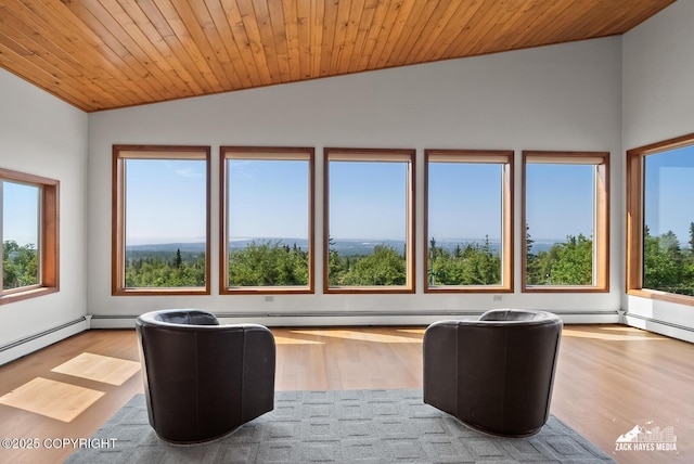 11411 Snowline Dr, Anchorage, AK 99507 - sitting room with vaulted ceiling, wood finished floors, and wood ceiling