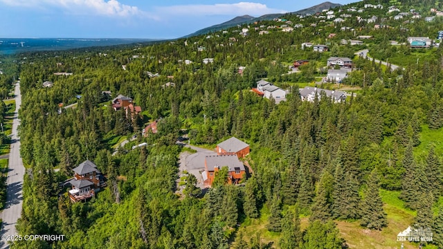 11411 Snowline Dr, Anchorage, AK 99507 - aerial overview of property's location featuring a forest and mountains
