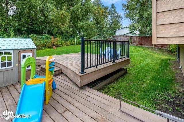 6340 Habicht Ct, Anchorage, AK 99504 - deck with a fenced backyard and a storage shed