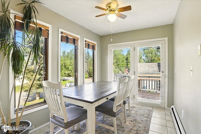 6340 Habicht Ct, Anchorage, AK 99504 - dining space with a baseboard heating unit, plenty of natural light, ceiling fan, a textured ceiling, and light tile patterned floors