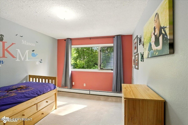 6340 Habicht Ct, Anchorage, AK 99504 - carpeted bedroom with a textured ceiling and a baseboard heating unit