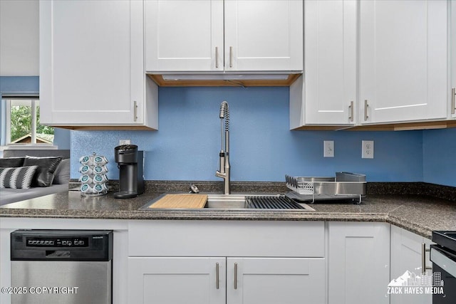 4116 W 88th Ave, Anchorage, AK 99502 - kitchen featuring stainless steel dishwasher, white cabinets, and stove