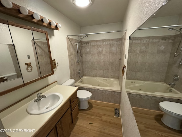 10821 E Valley Crest Dr, Palmer, AK 99645 - full bath with a combined bath / shower with jetted tub, wood finished floors, and vanity
