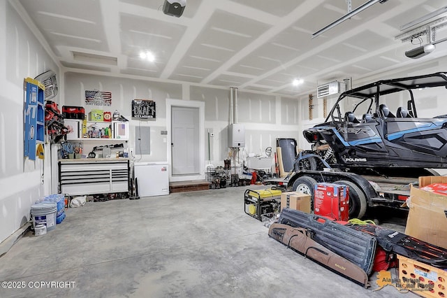 4576 S Gon Fishin Dr, Wasilla, AK 99623 - garage with electric panel, a garage door opener, and refrigerator