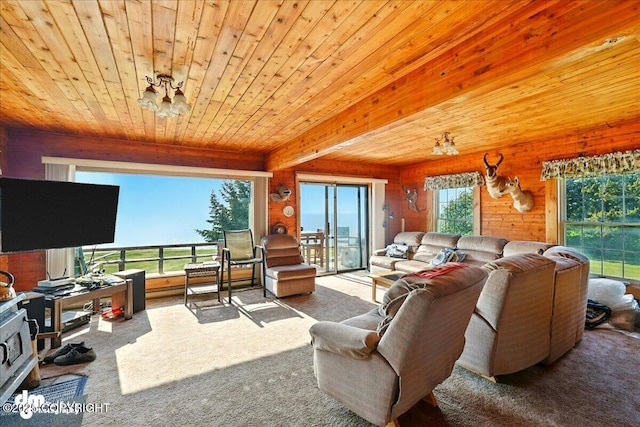 21033 Sterling Hwy, Ninilchik, AK 99639 - carpeted living area with wood ceiling and wood walls