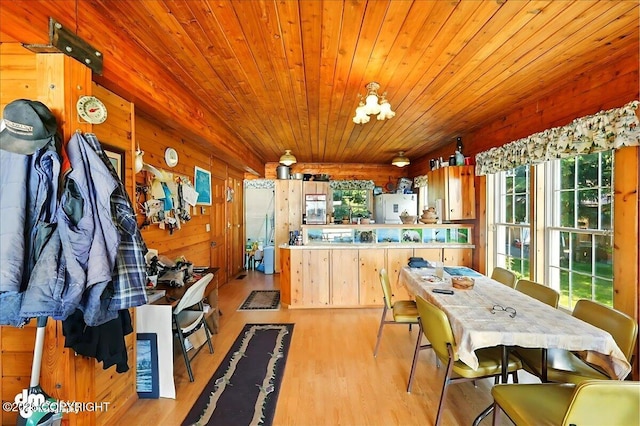 21033 Sterling Hwy, Ninilchik, AK 99639 - dining space with healthy amount of natural light, light wood finished floors, wooden ceiling, and wood walls