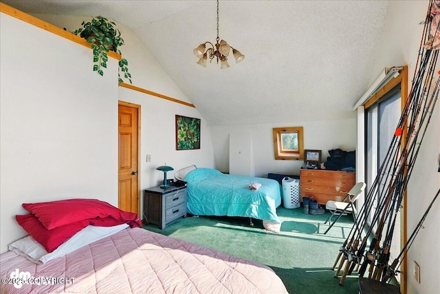 21033 Sterling Hwy, Ninilchik, AK 99639 - carpeted bedroom featuring vaulted ceiling and a chandelier