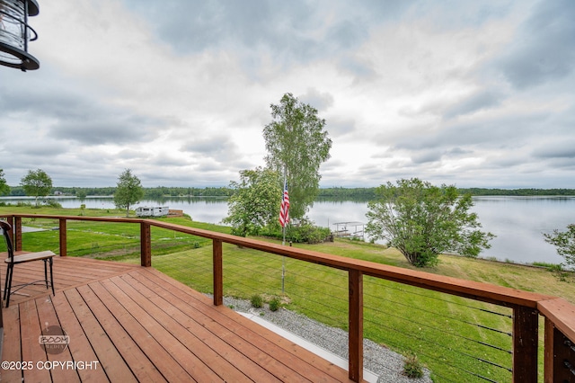 900 W Selina Ln, Wasilla, AK 99654 - wooden deck featuring a water view and a lawn