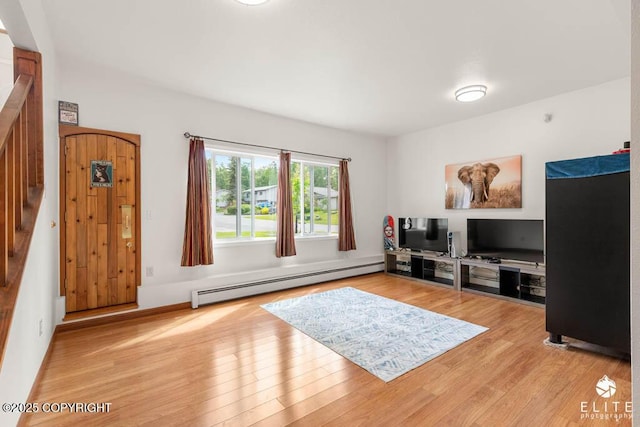 17311 Bonasila Cir, Eagle River, AK 99577 - living area featuring a baseboard radiator and wood finished floors