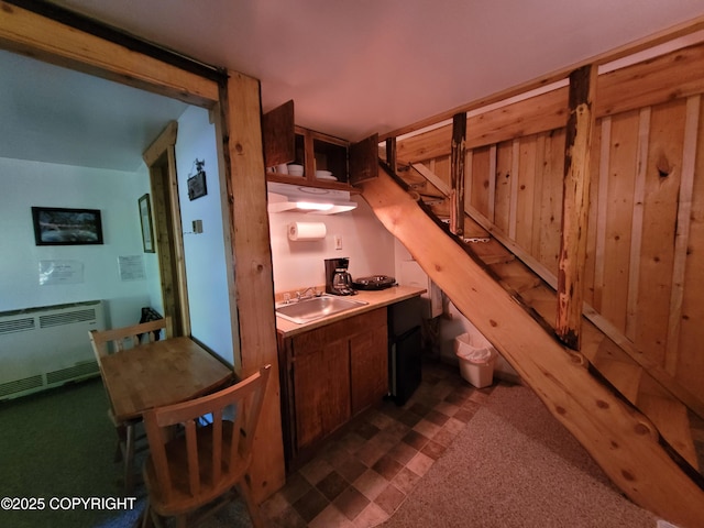 13925 Ravenquest Ave, Seward, AK 99664 - bar featuring radiator heating unit, stairway, and dark carpet