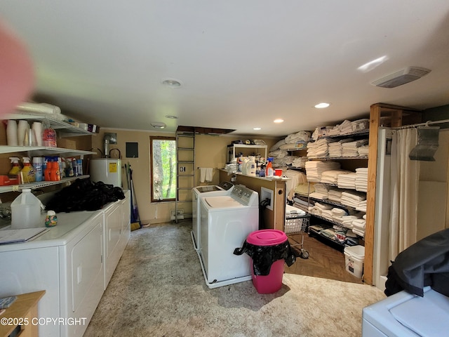13925 Ravenquest Ave, Seward, AK 99664 - kitchen featuring separate washer and dryer, water heater, and recessed lighting