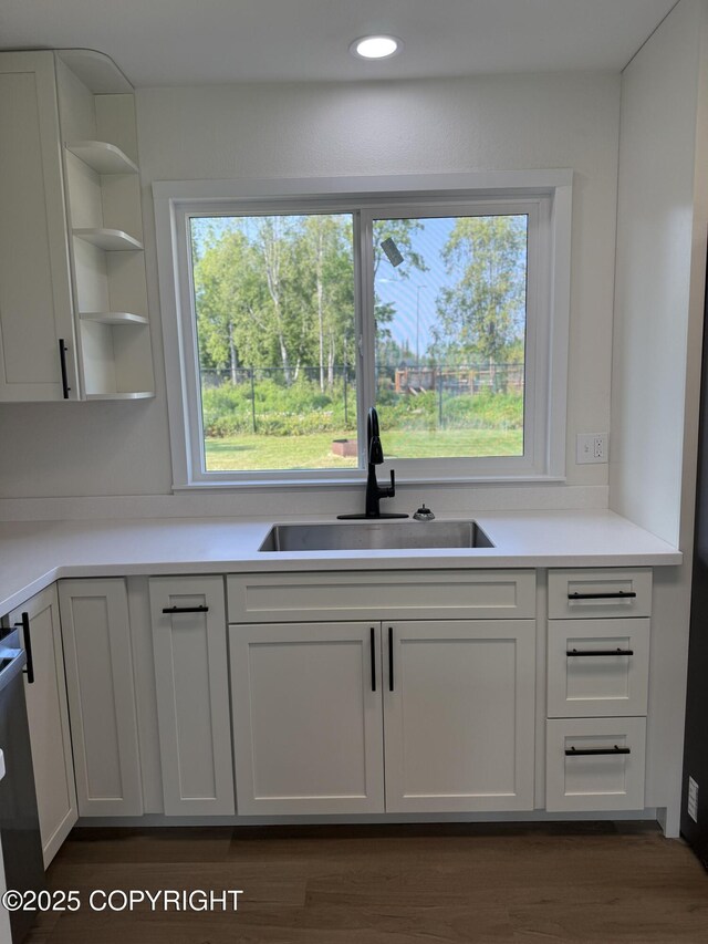 1510 Fathom Dr, Kenai, AK 99611 - kitchen featuring open shelves, healthy amount of natural light, white cabinets, light countertops, and recessed lighting