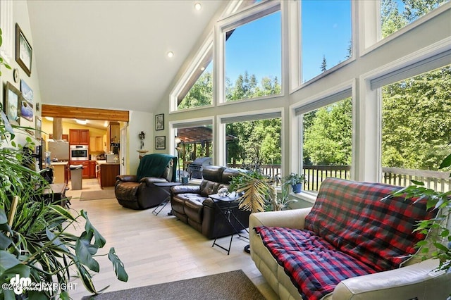 14216 W Norcross St, Big Lake, AK 99623 - sunroom / solarium featuring high vaulted ceiling, wood finished floors, and recessed lighting