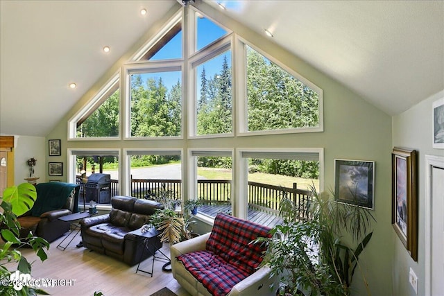 14216 W Norcross St, Big Lake, AK 99623 - living room featuring high vaulted ceiling and wood finished floors