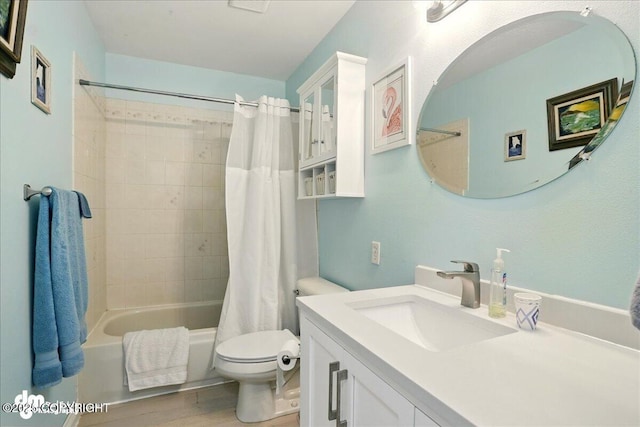 14216 W Norcross St, Big Lake, AK 99623 - full bath featuring vanity, shower / bath combination with curtain, and wood finished floors