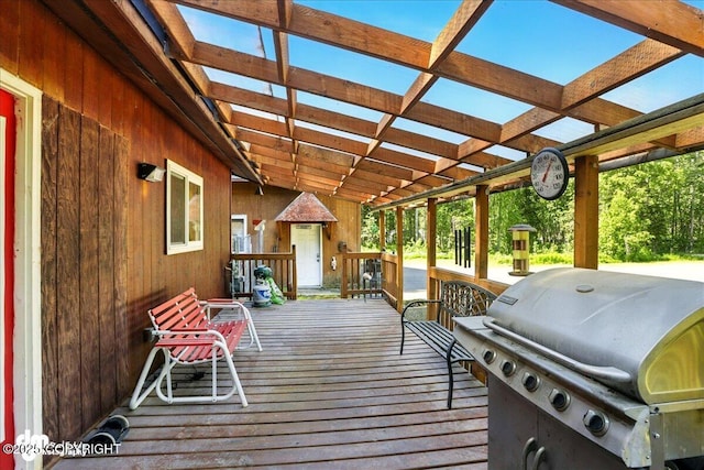 14216 W Norcross St, Big Lake, AK 99623 - wooden terrace featuring a grill and a pergola