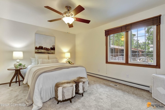 6312 Air Guard Rd, Anchorage, AK 99502 - bedroom featuring a baseboard radiator, carpet flooring, and a ceiling fan