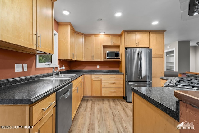 1740 Patterson Ct, Anchorage, AK 99504 - kitchen with stainless steel appliances, light wood-type flooring, dark countertops, and recessed lighting