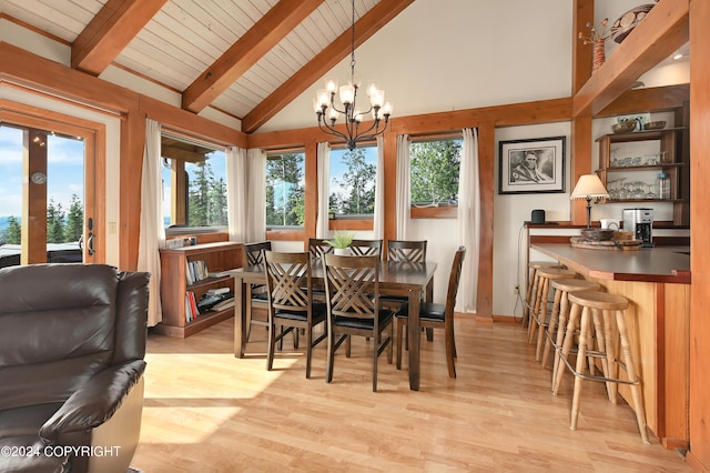 37905 Hall Rd, Sterling, AK 99672 - dining room with plenty of natural light, light wood-style flooring, a chandelier, and wooden ceiling