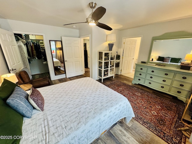 6780 W Blondell Dr, Wasilla, AK 99623 - bedroom featuring dark wood-type flooring, a closet, and ceiling fan