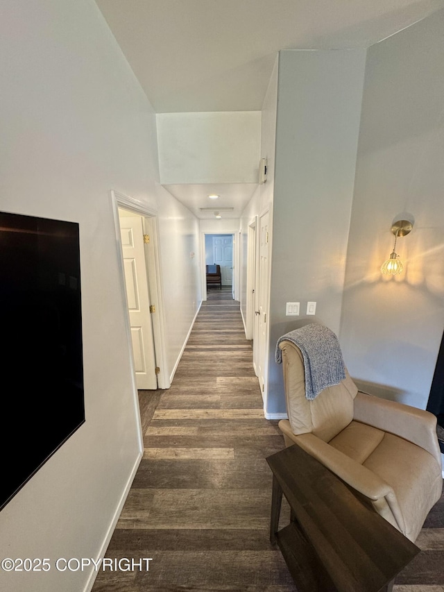 6780 W Blondell Dr, Wasilla, AK 99623 - hall featuring baseboards and dark wood-style flooring