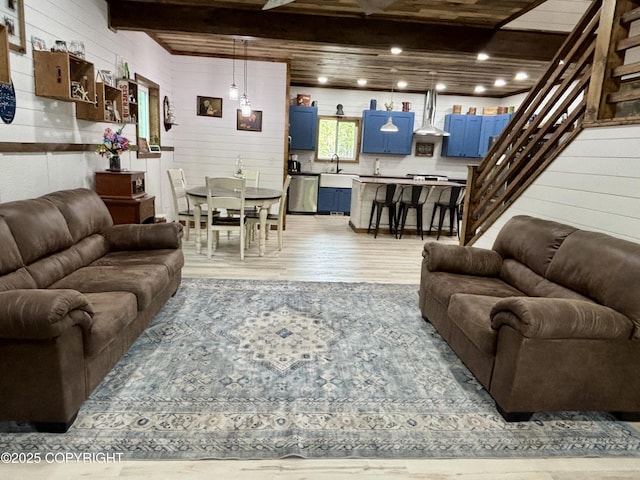 11157 S Berut Rd, Palmer, AK 99645 - living room with light wood-style floors, wooden walls, and wood ceiling