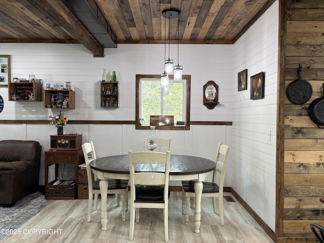 11157 S Berut Rd, Palmer, AK 99645 - dining space with light wood-style floors, wooden ceiling, and wood walls