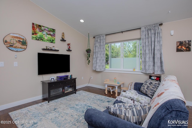 1524 N Little Susitna Dr, Wasilla, AK 99654 - living room with wood finished floors, recessed lighting, and vaulted ceiling