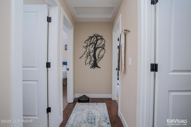 1524 N Little Susitna Dr, Wasilla, AK 99654 - corridor featuring dark wood finished floors and attic access