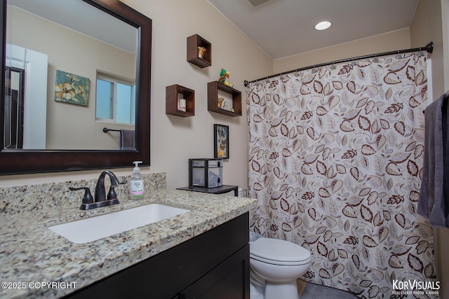 1524 N Little Susitna Dr, Wasilla, AK 99654 - full bath with vanity, a shower with shower curtain, and recessed lighting