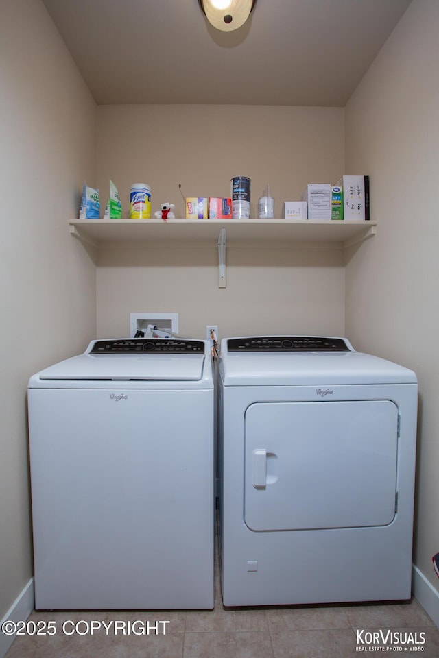 1524 N Little Susitna Dr, Wasilla, AK 99654 - washroom featuring washing machine and clothes dryer and light tile patterned flooring