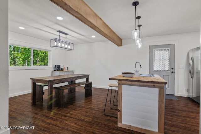 38835 Pinewood Ave, Sterling, AK 99672 - dining space with beam ceiling, dark wood finished floors, and recessed lighting