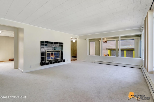 1110 F St, Anchorage, AK 99501 - unfurnished living room with carpet flooring, a baseboard radiator, and healthy amount of natural light