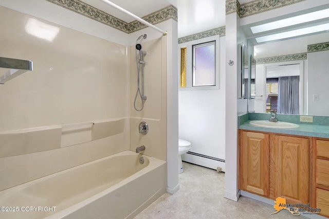 1110 F St, Anchorage, AK 99501 - bathroom with baseboard heating, vanity, and shower / bathtub combination