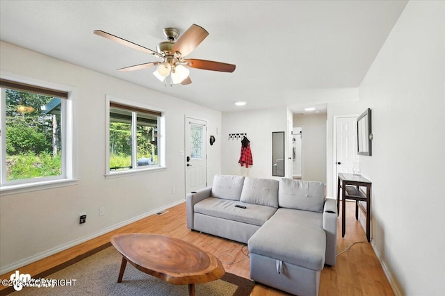 600 E Strathclyde Ln, Wasilla, AK 99654 - living area featuring light wood finished floors, a ceiling fan, and recessed lighting