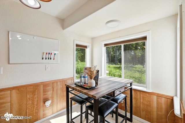 600 E Strathclyde Ln, Wasilla, AK 99654 - dining room with plenty of natural light, a wainscoted wall, and wood walls