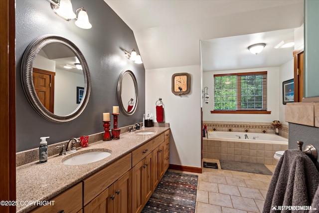 4051 Twilight Ln, Anchorage, AK 99516 - bathroom with double vanity, a garden tub, and tile patterned flooring