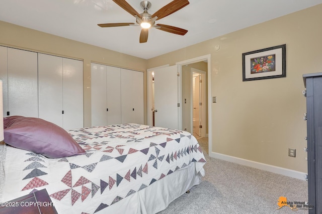 9606 Reliance Dr, Anchorage, AK 99507 - bedroom with multiple closets, carpet floors, and ceiling fan