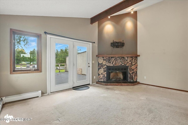 3681 E 20th Ave, Anchorage, AK 99508 - unfurnished living room featuring carpet and a stone fireplace