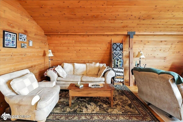 64320 Trail Rd, Anchor Point, AK 99556 - living room with lofted ceiling, wood walls, and wooden ceiling