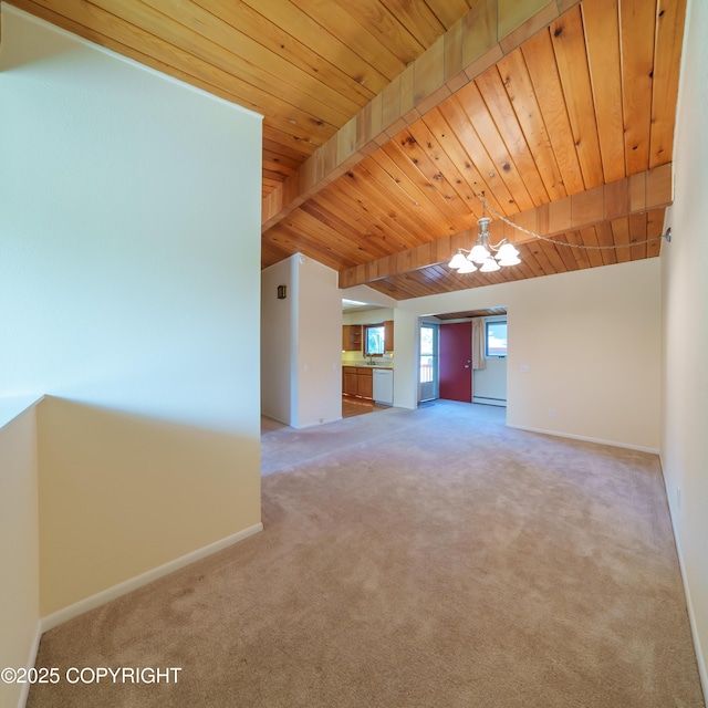2831 Bennett Ave, Anchorage, AK 99517 - carpeted empty room featuring a chandelier and a wooden ceiling with exposed beams