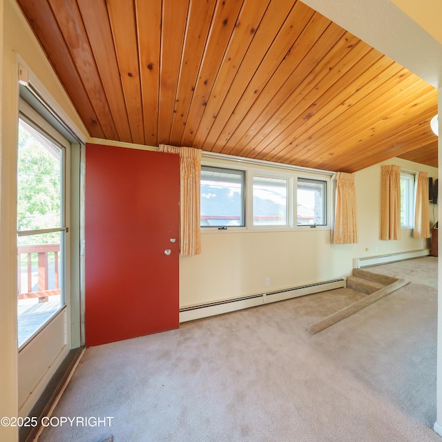 2831 Bennett Ave, Anchorage, AK 99517 - carpeted spare room with a baseboard radiator and wood ceiling