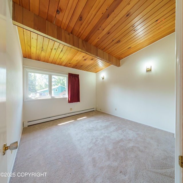 2831 Bennett Ave, Anchorage, AK 99517 - unfurnished room with a baseboard radiator, carpet, and wooden ceiling