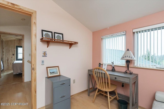 1685 Taroka Dr, Fairbanks, AK 99709 - office area with light wood-style flooring and lofted ceiling