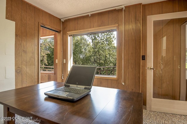 15021 Old Seward Hwy, Anchorage, AK 99516 - office area featuring wooden walls, healthy amount of natural light, and a textured ceiling