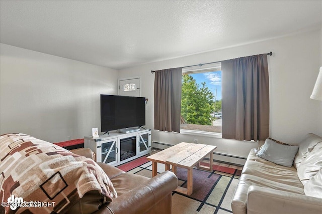 8203 Duben Ave, Anchorage, AK 99504 - living area with a baseboard heating unit and a textured ceiling