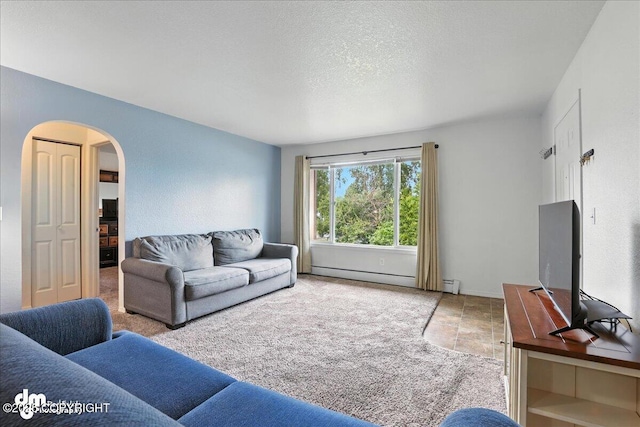 8203 Duben Ave, Anchorage, AK 99504 - living area with arched walkways, a baseboard heating unit, and a baseboard radiator