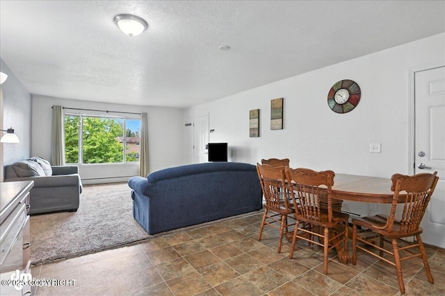 8203 Duben Ave, Anchorage, AK 99504 - dining space with a baseboard heating unit, a textured ceiling, and dark stone finish floors