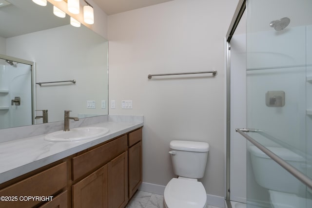 3680 Little Bear Pl Unit 8, Anchorage, AK 99504 - full bathroom featuring marble finish floors, vanity, and a stall shower