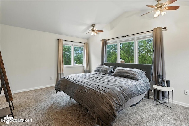 1535 M St, Anchorage, AK 99501 - bedroom featuring carpet flooring, vaulted ceiling, and ceiling fan